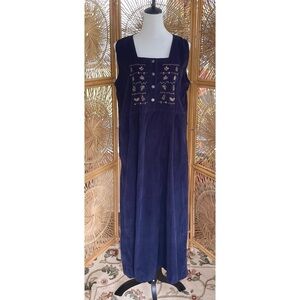 Vintage NWT Northern Reflections Dark Blue Corduroy Embroidered Jumper Dress